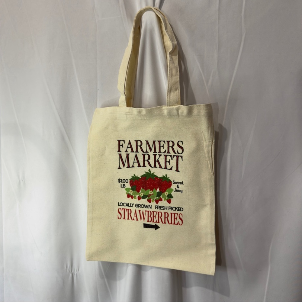 Farmers Market Cream Tote Bag 14” x 11” x .5” NWOT